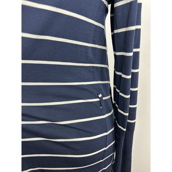 Icebreaker Bliss Wrap Merino Wool Cardigan Navy White Striped Tie Button Medium - Picture 6 of 16